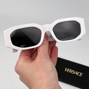Versace VE4489U 314/87 White Rectangle Sunglasses Dark Grey Lens Unisex
